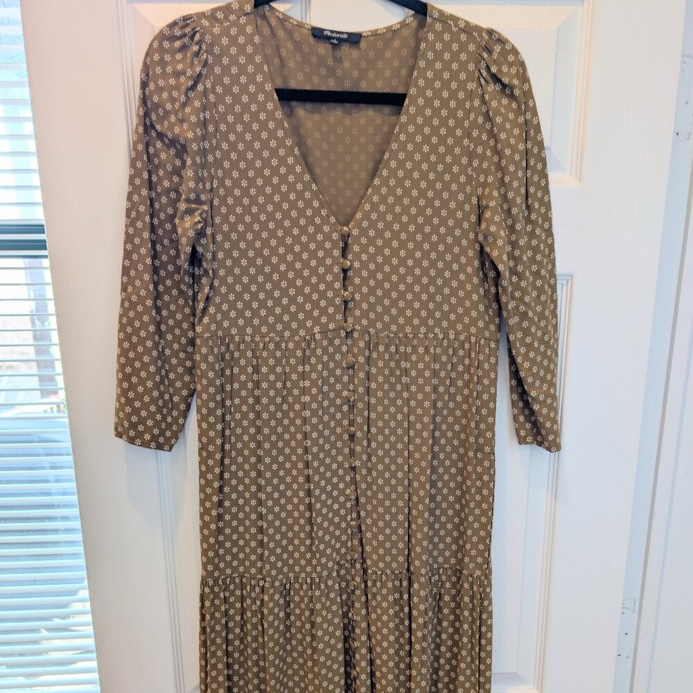 Madewell V-Neck Tiered Button-Front Midi Dress - Size XS